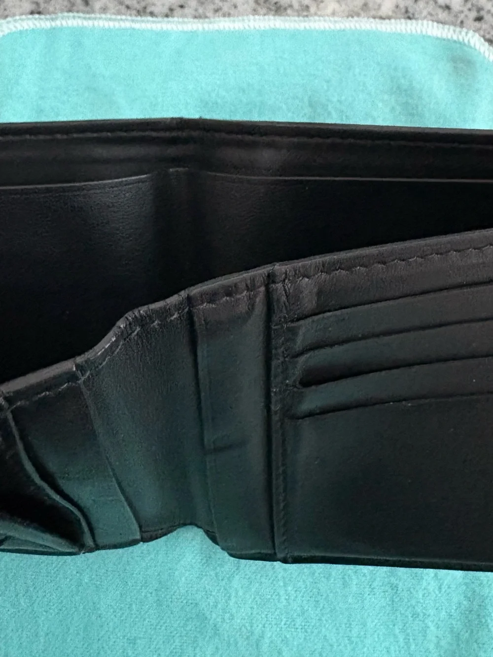 Tiffany & Co. Black Leather Men's Wallet with Signature Blue Pouch